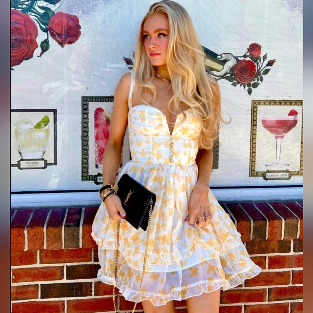 NWT Hausen Yellow Butterfly Mini Sundress Size: L